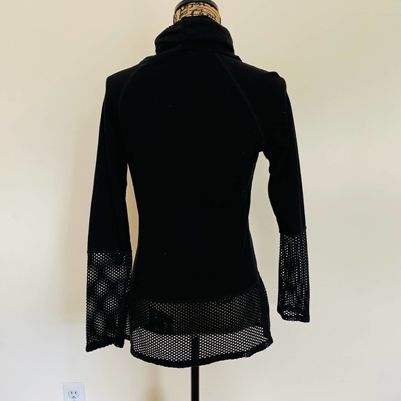 NUX Active Cowl Neck Mesh Netting Pullover Athleisure Sweatershirt Top Black - Picture 4 of 11